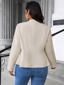 Easura 大码休闲纯色工装夹克，秋季 - 杏色 - 查看 2