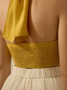 CAJUNI Women's Vacation Casual Summer Yellow Halter Twist Lace Up Top - Yellow - View 8