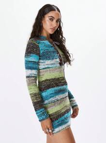 MUSERA 长袖大理石纹针织系带毛衣连衣裙 - 彩色 - 查看 2