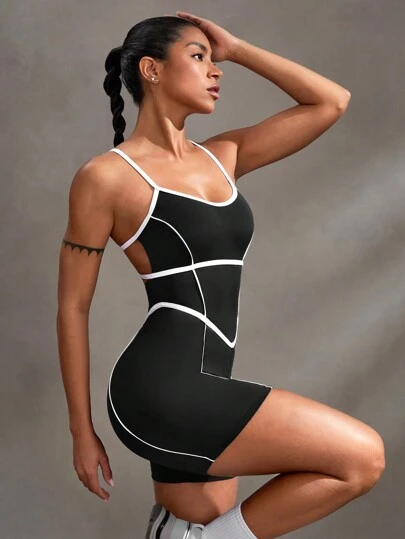 Powerista 女式露背交叉带连体运动短裤
