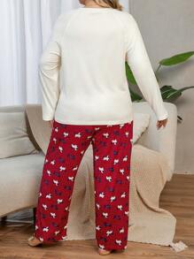Plus Size Dog Printed Long Sleeve Pajama Set