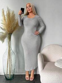 SHEIN SXY Tela de tejido con textura de ajuste ceñido talla grande para otoño e invierno - Multicolor - Ver 1