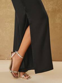 SHEIN Unity Draped Front Wide Leg Jumpsuit With Shoulder Pads - Black - View 7