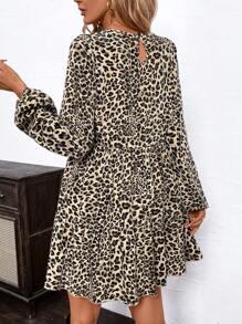 SHEIN Clasi 女士豹纹 A 字形宽松娃娃裙短款连衣裙 - 彩色 - 查看 2