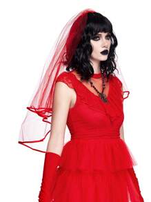 ROMWE J-Fashion 1 pièce Voile en dentelle rouge multicouche pour femmes avec peigne à cheveux, convient pour tous les styles gothiques et saisons
