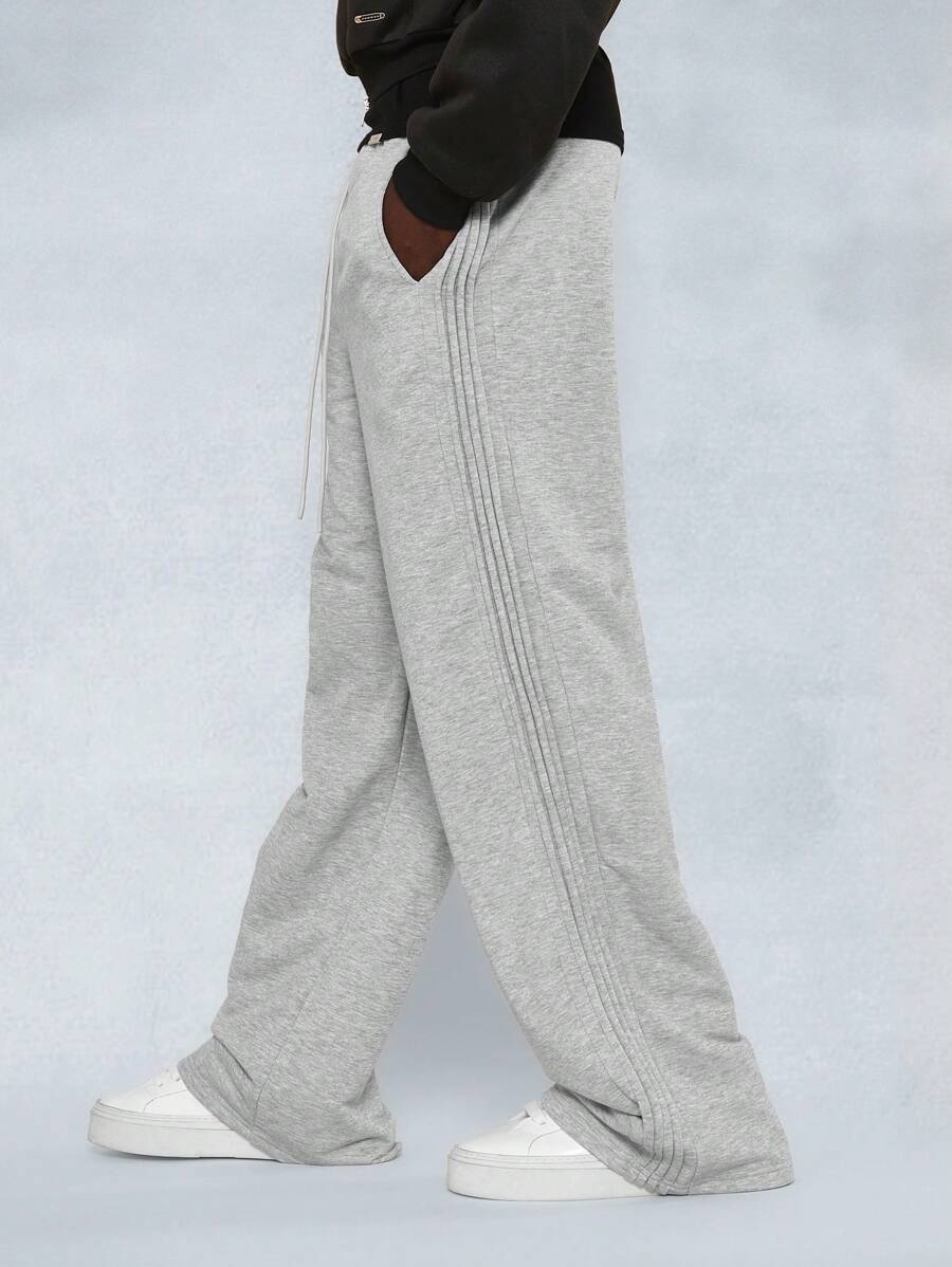 SUMWON Cozy Athletic Side Stripe Sweatpants Relaxed Fit Wide Leg Loungewear Workout Training Sports Bottom For Fall Winter - Grey - View 1