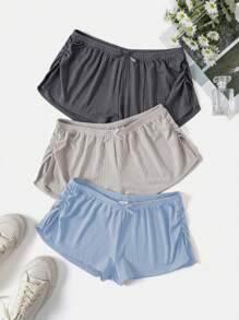 3 件套女士蝴蝶结装饰褶皱休闲短裤睡衣 - 彩色 - 查看 8