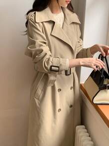 DAZY Women Business Casual Solid Color Double-Breasted Trench Coat,Fall Women Clothes