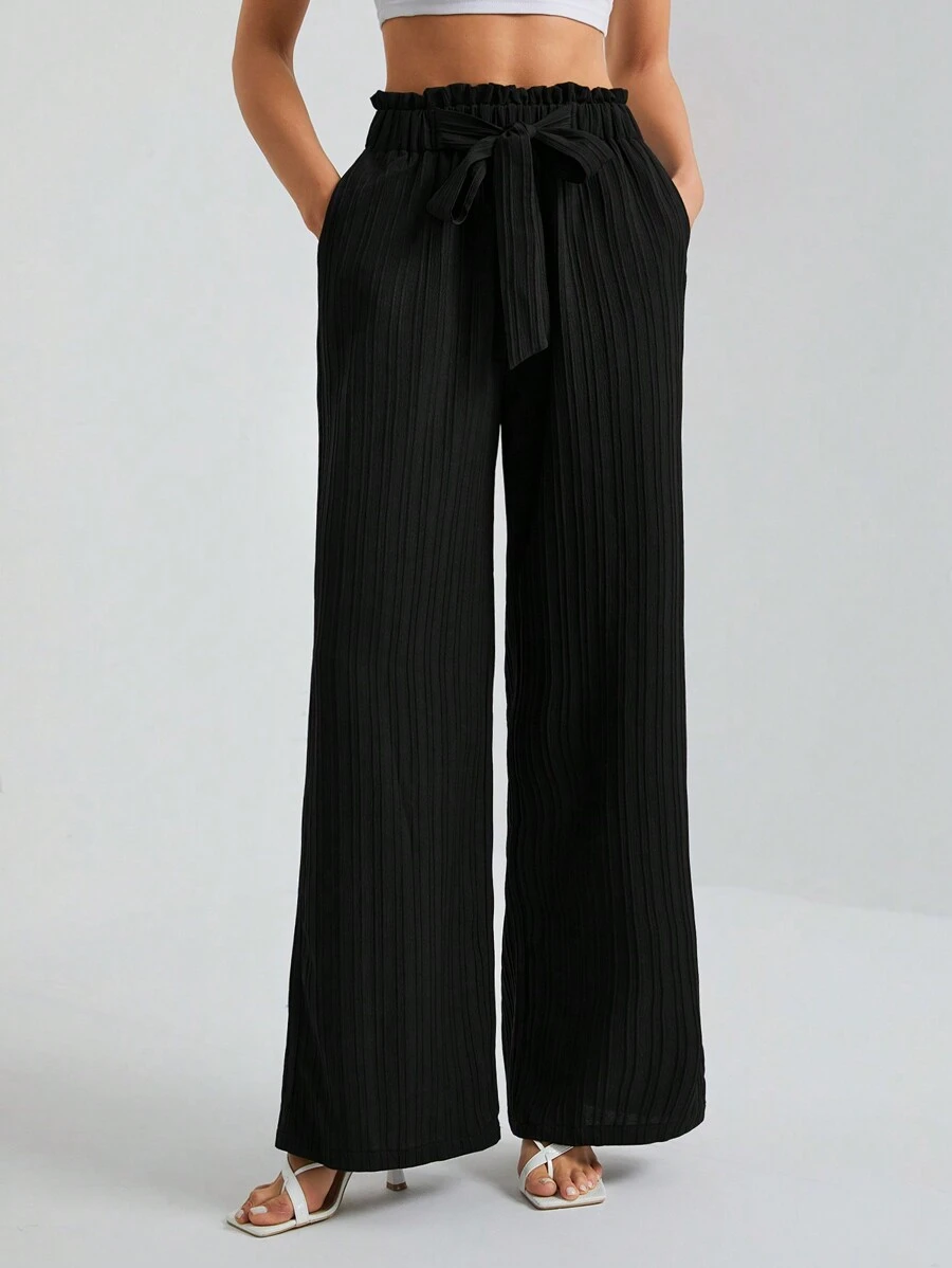 SHEIN Tall Quần cạp đen họa tiết túi giấy trơn màu cho nữ - màu đen - Xem 1