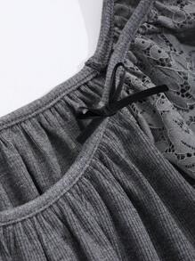 DAZY 蕾丝拼接褶饰蝴蝶结休闲吊带睡衣睡衣 - 灰色 - 查看 8