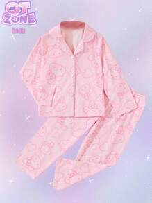 2pcs Young Girl Rabbit Print Flame Retardant Casual Sweatshirt And Pants Homewear Set - Pink - View 8