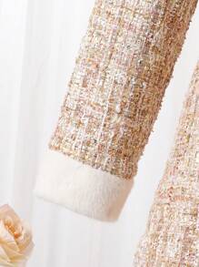 SHEIN Tween Girl Bow Decor Plaid Print Contrast Color Elegant Formal Long Sleeve Dress Jacket - Multicolor - View 4