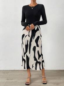 SHEIN Clasi Camiseta unicolor & con estampado de dibujo Falda - Blanco y Negro - Ver 6