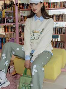 Mulvari Women Casual Printed Crew Neck Long Sleeve Sweatshirt, Casual Comfy Pullover Top Outfit  Fall Outfit