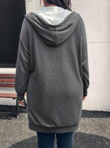 SHEIN LUNE Áo khoác ấm lót vải Jacquard dệt kim cỡ lớn màu tương phản Quần áo mùa đông - Màu xám đen - Xem 2