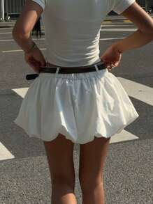 SHEIN EZwear SHEIN Coolane Summer Casual White Woven Fabric Low-Waist Mini Bud Skirt Back To School Uniform Skirt,With Belt - White - View 2