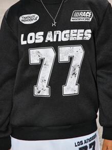 Bộ 2 chiếc/Bộ áo nỉ in chữ thời trang dành cho bé trai tuổi teen và quần nỉ thể thao - Đen và trắng - Xem 3