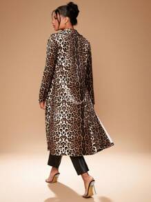 Hauture Velvet Leopard Print Lightweight Coat - Black - View 2