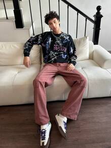 Manfinity Roghcode Men's Letter & Graphic Print Crew Neck Long Sleeve Sweater - Multicolor - View 4