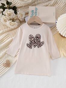 Baby Girls' Minimalist Cheetah Heart Print Long Sleeve Nightgown Loungewear, Champagne - Champagne - View 3