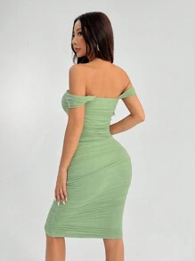 SHEIN PETITE 绿色露肩连衣裙春假便宜衣服夏季衣服夏季连衣裙春季连衣裙粉彩连衣裙海滩女士连衣裙长沙滩连衣裙夏季连衣裙 - 綠色 - 查看 3