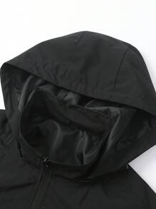 Gym Rark Boyfriend Style Men's Solid Color Front Zipper Long Sleeve Letter Print Hooded Sports Jacket - Black - View 7