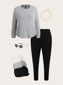 SHEIN LUNE 加宽腰部纯色紧身裤