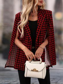 SHEIN Clasi Women's Fashion Versatile Red Houndstooth Print Notched Collar Split Sleeve Blazer Jacket For Autumn Winter Fall Women Outfits - Multicolor - View 6