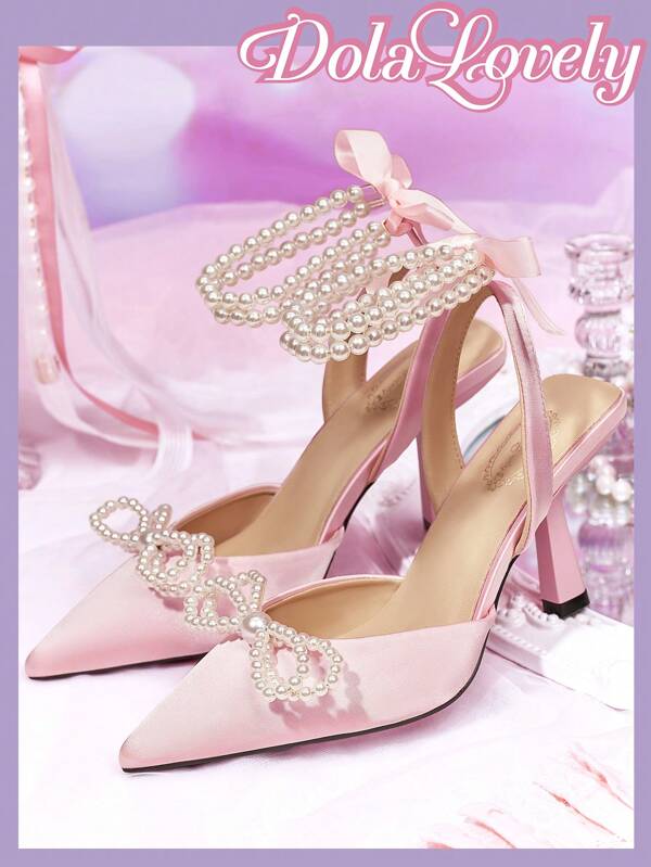 Dola Lovely Fashion Women High Heel Shoes With Faux Pearl And Bow Decor, Comfortable Versatile Pumps Spring Shoes Spring Break Easter
