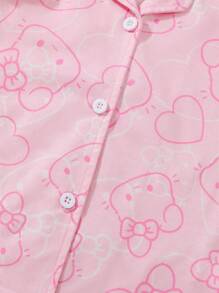 2pcs Young Girl Rabbit Print Flame Retardant Casual Sweatshirt And Pants Homewear Set - Pink - View 3