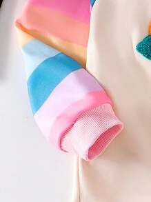 SHEIN Young Girl'' New Hooded Long Sleeve Dress, Colorful Sleeve Panel, Solid Color Sweatshirt, Ruffle Hem, Cute Rainbow Embroidery, Fashionable