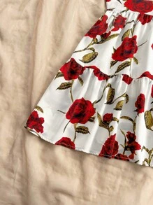 Soleia V-Neck Spaghetti Strap Backless Floral Print A-Line Mini Dress For Women, Autumn/Winter - Multicolor - View 5