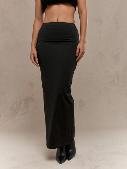 MISSGUIDED Slinky Maxi Pencil Skirt Form Fitting High Waist Long Elegant Evening Party Office Work Professional Business Formal Style Fall Winter