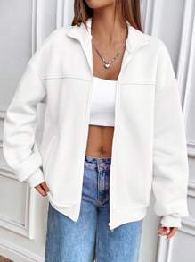 Flirla 休闲纯色保暖内衬连帽衫，秋冬季，长袖上衣