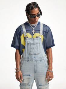 PAVTROS Manfinity Streetrush Men's Light Blue Washed Denim Overall Pants