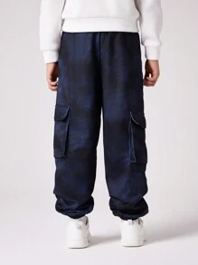 SHEIN Quần Jogger họa tiết thể thao rộng rãi cho bé trai Tween - Màu xám đen - Xem 2