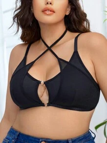 Áo ngực hở lưng màu trơn cỡ lớn - màu đen - Xem 5