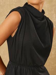 SHEIN Unity Draped Front Wide Leg Jumpsuit With Shoulder Pads - Black - View 6