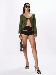 MUSERA Folder Over Jersey Mini Shorts Y2k 90's Summer Ibiza Holiday Club Party - Black - View 1