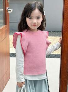 DAZY Sleeveless Knitted Sweater Vest For Young Girl - Pink - View 2
