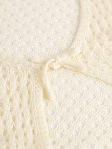 SHEIN Tween Girl Casual Vacation Solid Color Long Sleeve Knit Cover Up Cover Up - Apricot - View 2