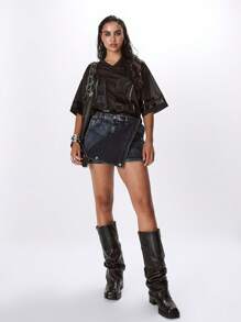 MUSERA Low Rise Folded Panel Mini Denim Skirt Spring 90's Y2k Cute Sexy Festival Rave