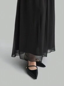 Ontre Váy chữ A trễ vai mới nhất mùa xuân 2025 dành cho nữ, Váy mặc hàng ngày và dự tiệc, Váy dài trễ vai chắp vá màu đen - màu đen - Xem 6