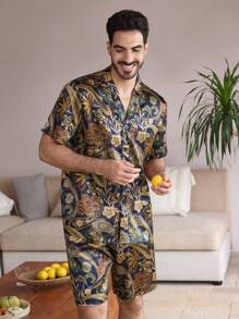Bộ đồ ngủ gồm 2 chiếc áo thun tay ngắn in họa tiết toàn thân và quần short dành cho nam - Nhiều màu - Xem 4