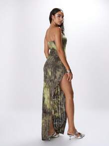 MUSERA Distressed Bandeau Split Maxi Dress Ibiza Fits Boho Spring Vacation Summer Festival Long Dress Elegant Graduation Prom - Multicolor - View 1