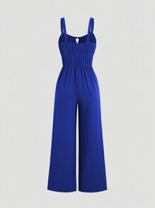 SHEIN Unity Bộ đồ liền thân không tay màu trơn thường ngày cho nữ, mùa hè - Xanh đậm - Xem 2