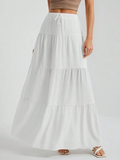 SHEIN Tall 白色编织女士大下摆白色衬里裙子，适合度假和外出