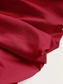 SHEIN ICON Y2k 春季纯色低腰褶皱泡泡花迷你裙 - 酒紅色 - 查看 3