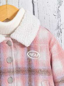 SHEIN 年轻女孩加厚针织贴布纹理针织领前翻领贴布开合夹克，冬季