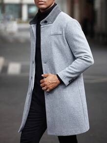 Manfinity Mode Men's Colorblock Long Woolen Coat - Grey - View 2